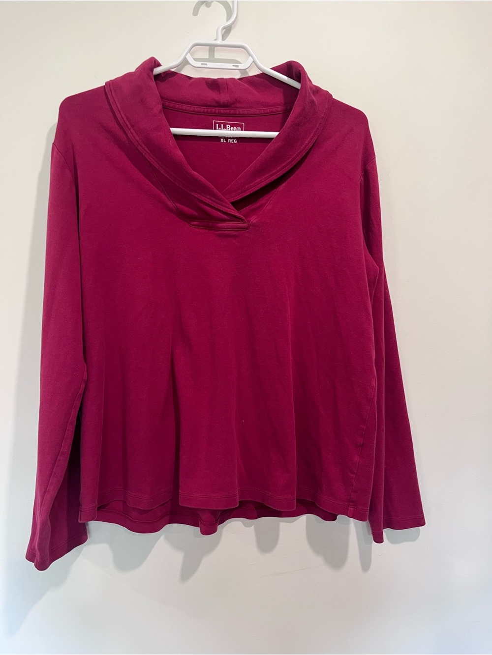 L.L. Bean Women's Long-Sleeve Shawl-Collar Pullover Tee Cranberry Size XL R